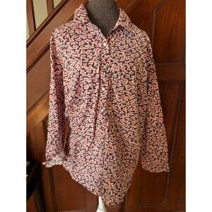 Talbots Woman 18W Pink Black Floral Button-Up Long Sleeve Shirt